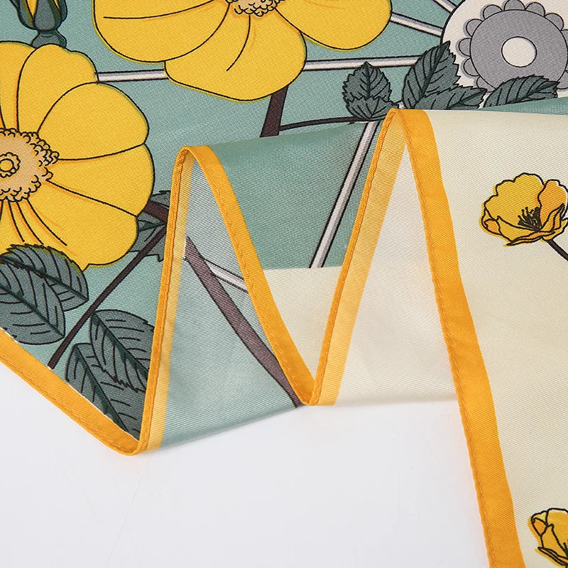 

Luxury Brand Twill Silk Scarf Women Shawls Design Flowers Print Square Scarves Echarpes Foulards Femme Wrap Bandana Hijab 90CM