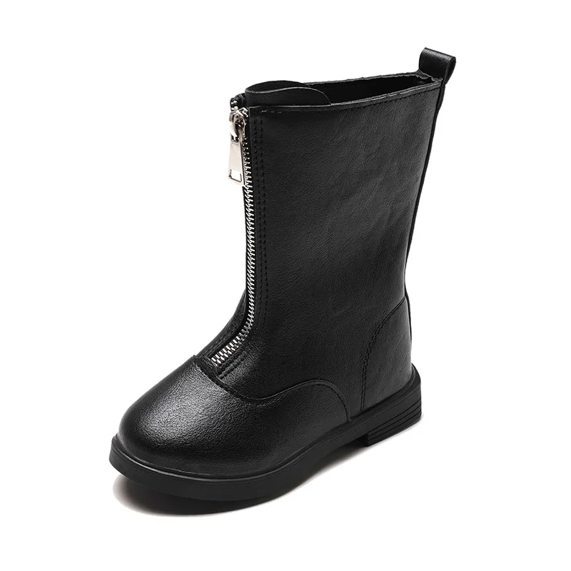 Осенние детские ботинки мартинсы для студентов модные на молнии до щиколотки в