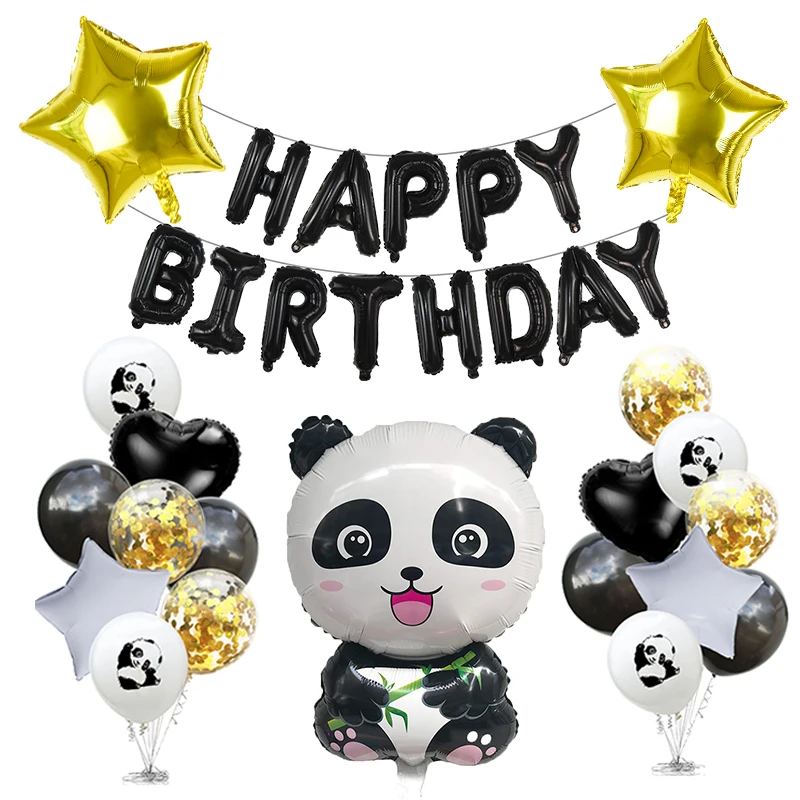 

Cartoon Panda Aluminum Foil Balloons Black Number Gold Star Foil Helium Ballon for Kids Birthday Animal Theme Party Decorations