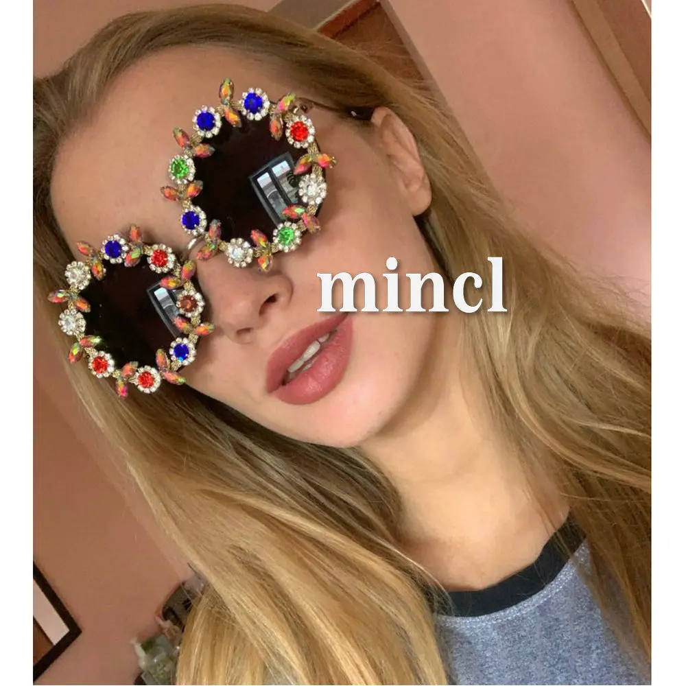 MINCL/ алмазные цветные солнцезащитные очки, Преувеличенные Индивидуальные женские Украшения, солнцезащитные очки, женские оттенки LXL
