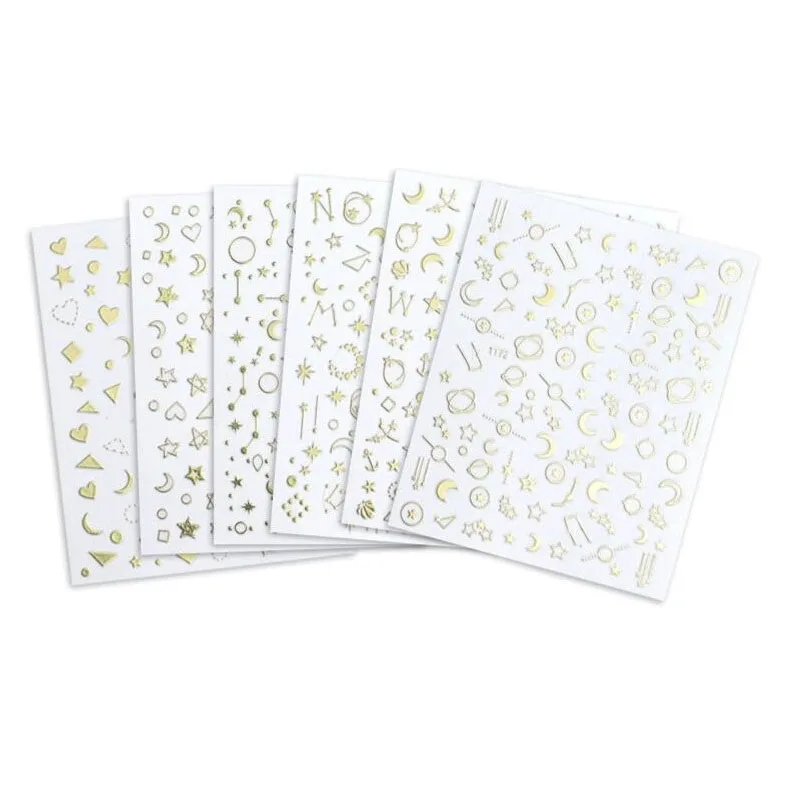 Самоклеящиеся наклейки для ногтей в виде сердца луны и звезд золотистые