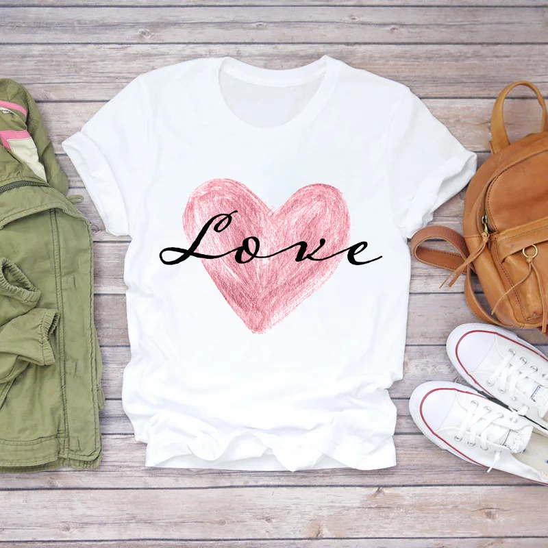 

Women T-Shirt 2021 harajuku white Casual Love Heart Female Tee Tops Couple Tshirt O-neck Short sleeve Summer Ladies tshirts
