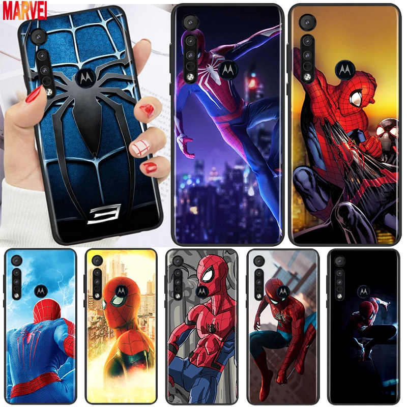 

Fashion Marvel Spiderman For Motorola G9 G8 G Edge One E7 E6 Power Lite Marco Hyper Fusion Plus Play Black Phone Case Cover