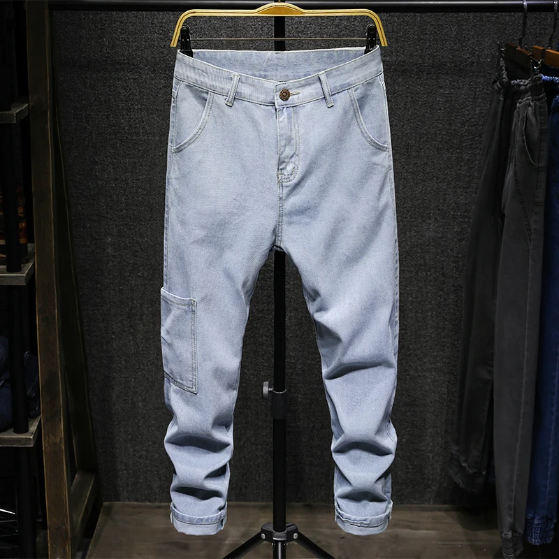 Мужские Винтажные однотонные свободные джинсовые брюки с несколькими карманами