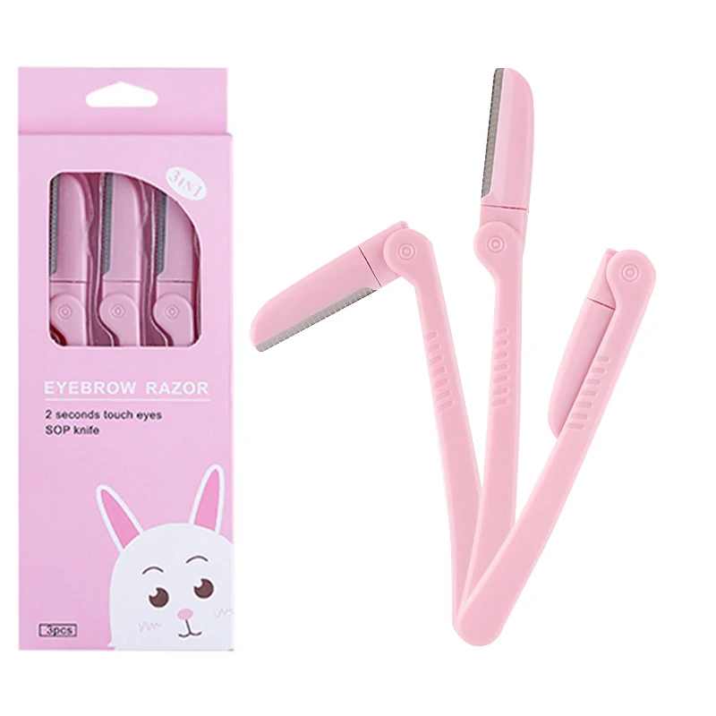 

3Pcs/Set Pink Facial Eyebrow Trimmer Armpit Hair Razor Beauty Face Eye brow Shaper Shaver Stainless Steel Blades Makeup Tools