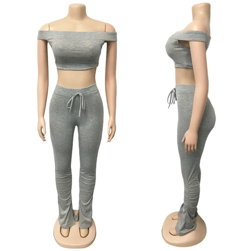 

Off Shoulder Summer Two Piece Set Women Festival Clothing Crop Top and Stacked Leggings Set Sexy 2 Piece Club Outfits Wholesale
