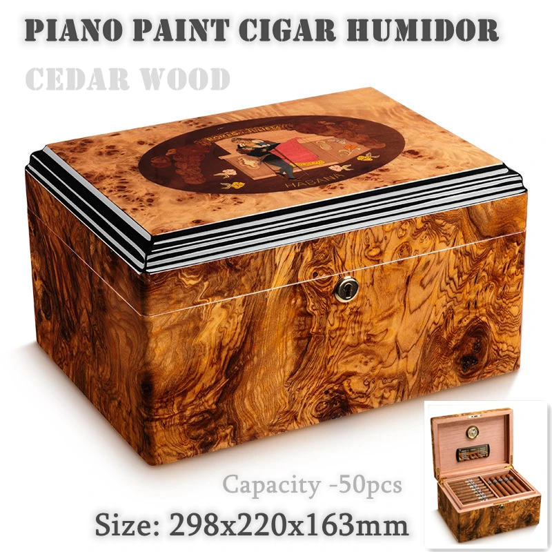 

298x220x163mm Cigar Humidor Large-capacity 50 Cedar Wood Cigar Moisturizing Case Piano Paint Cigar Box Quality CIGARLOONG Gift
