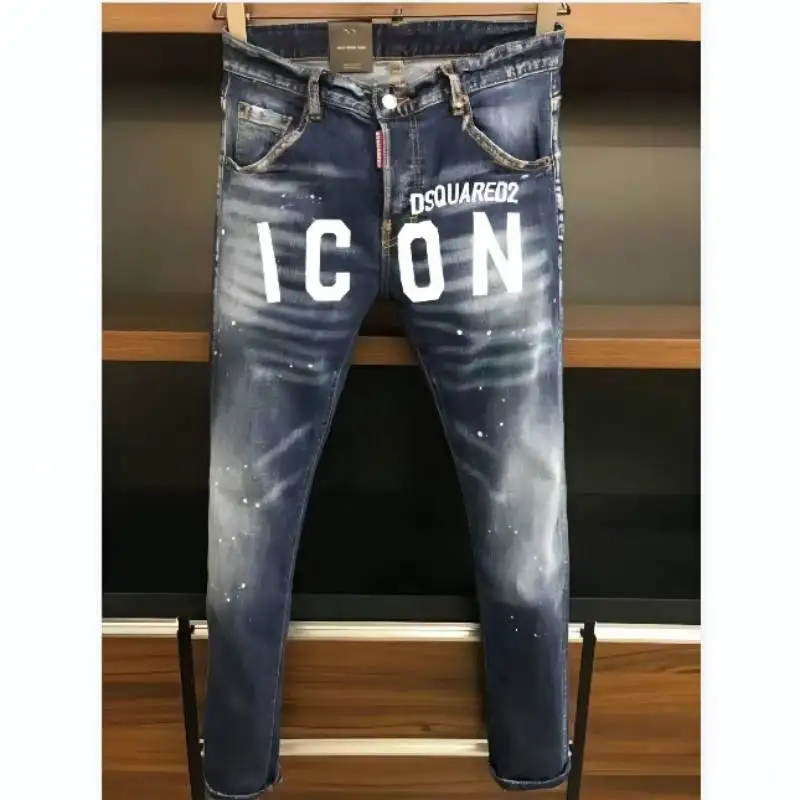 

Women/Men Slim Jeans Pants Letter Print Motorcycle Party Casual Streetwear 9626#