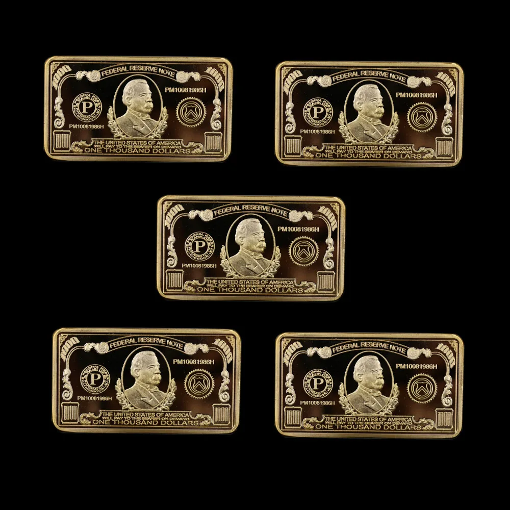 5 шт. двусторонний дизайн 1000 долларов США квадратный 24K позолоченный Юбилейные