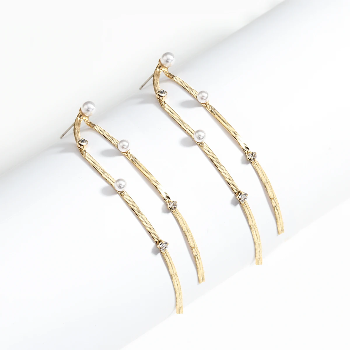 

AENSOA Gold Color Chain Tassel Crystal Pearl Dangle Drop Earrings For Women Trend Elegant Long Earring Korean Statement Jewelry