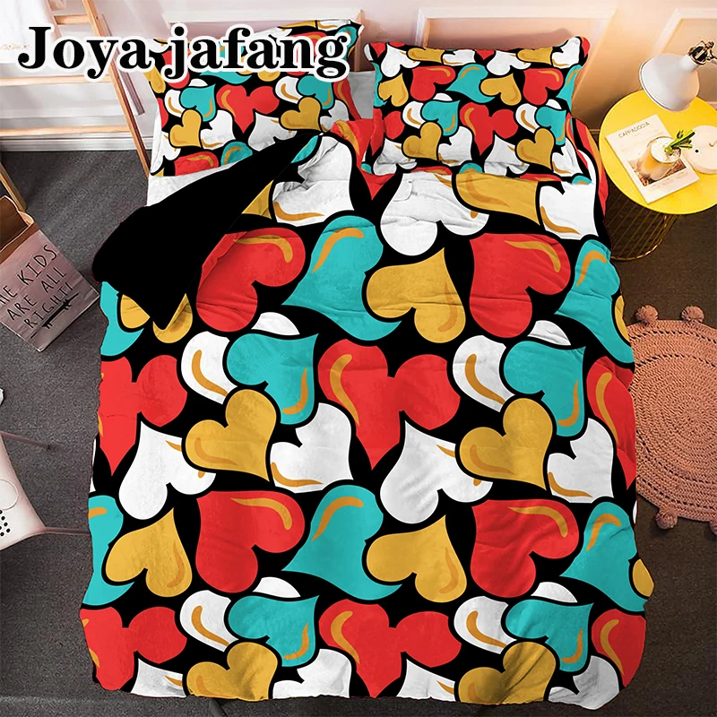 

love heart Print Bedding Set Bedding Cover with 1/2 Pillowcases 100% Polyester 14 Size