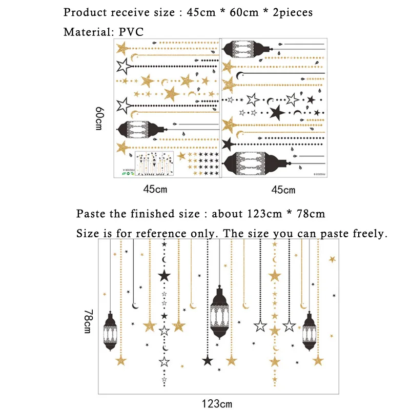 

Curtain star chandelier Ramadan Festival Wall Sticker living room decoration Mural Art Decals home stickers wallpaper