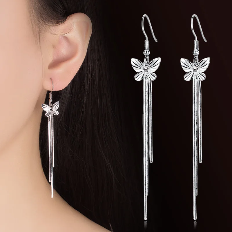 

Women's Fashion Romantic Butterfly Drop Earrings With Long Chain Tassel Pendants Cute Charming Dangle Earring Accessory Jewelry