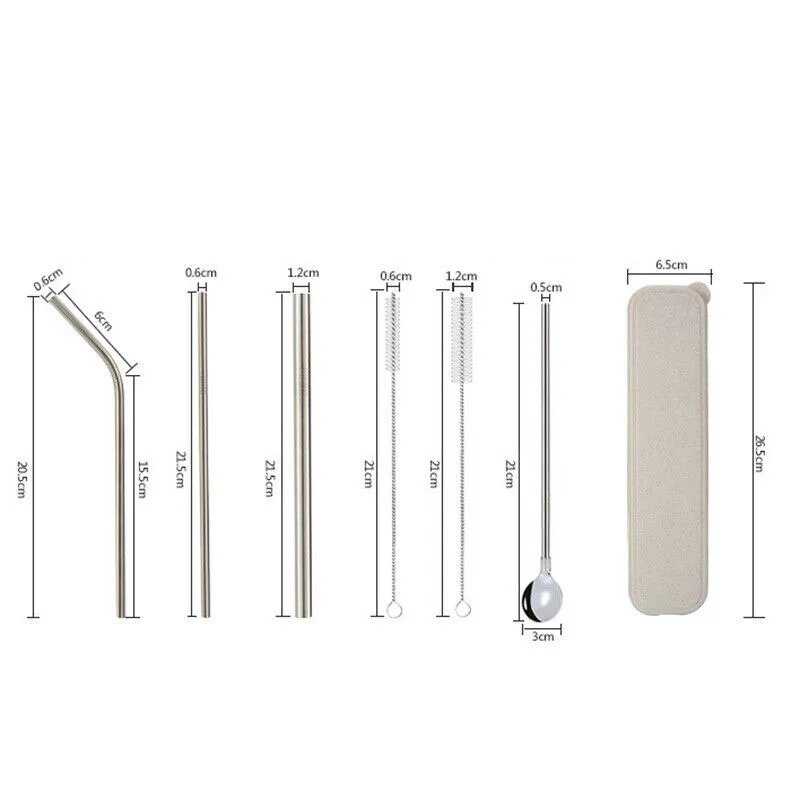 7 шт./компл. 304 металлические соломинки для напитков из нержавеющей стали радужные