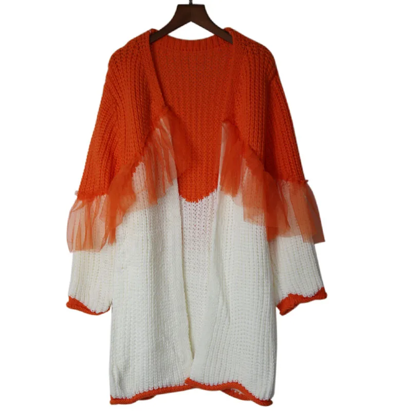 Новинка 2019 Осень зима женские винтажные сетчатые Лоскутные вязанные кардиганы с