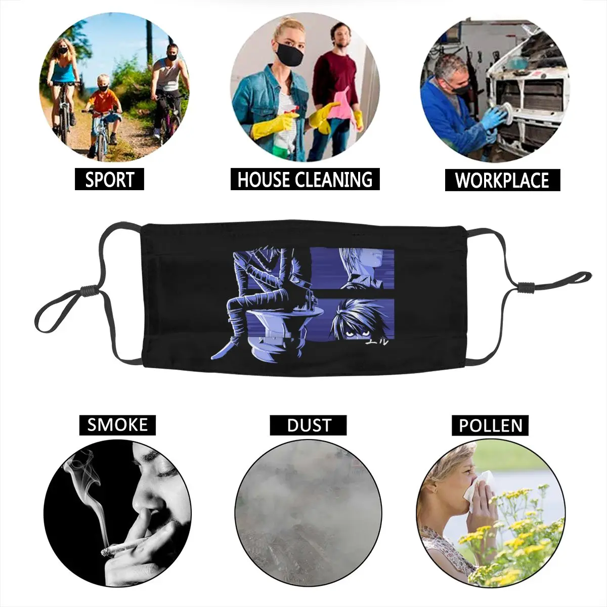 

Death Note Death Game Men Women Non-Disposable Face Mask Anti Haze Anti Dust Protection Cover Respirator Mouth Muffle