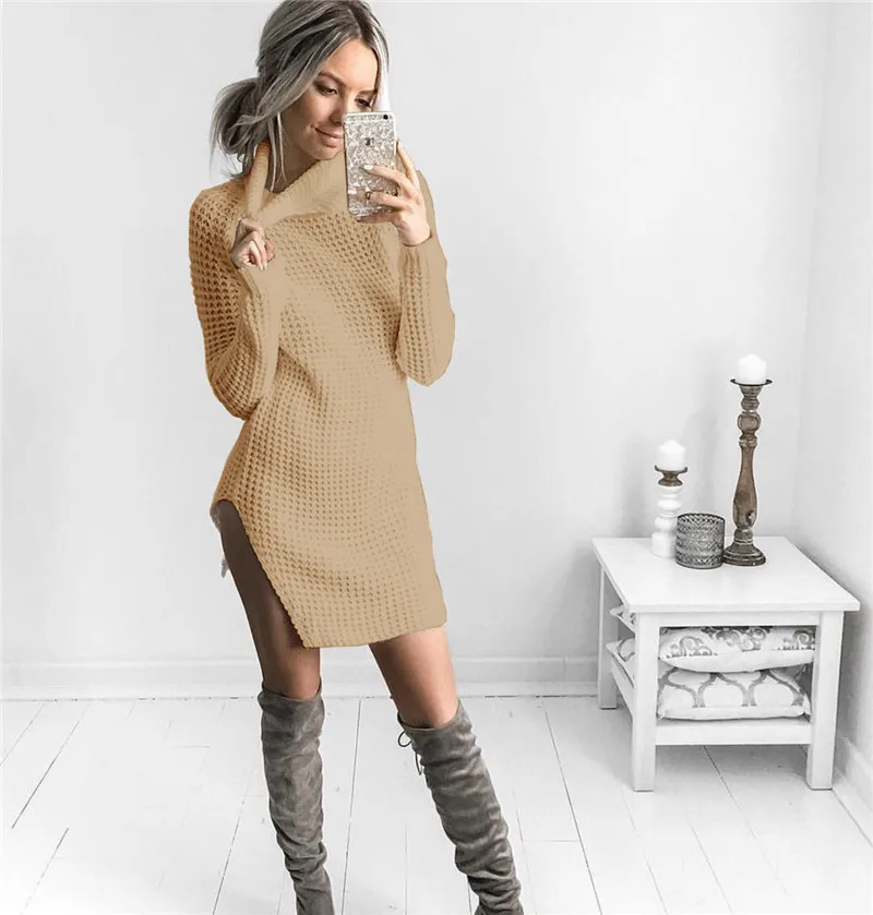 Turtleneck high split knitting pullover Autumn winter long sleeve 2017 sweater women pull femme streetwear soft jumper | Женская одежда