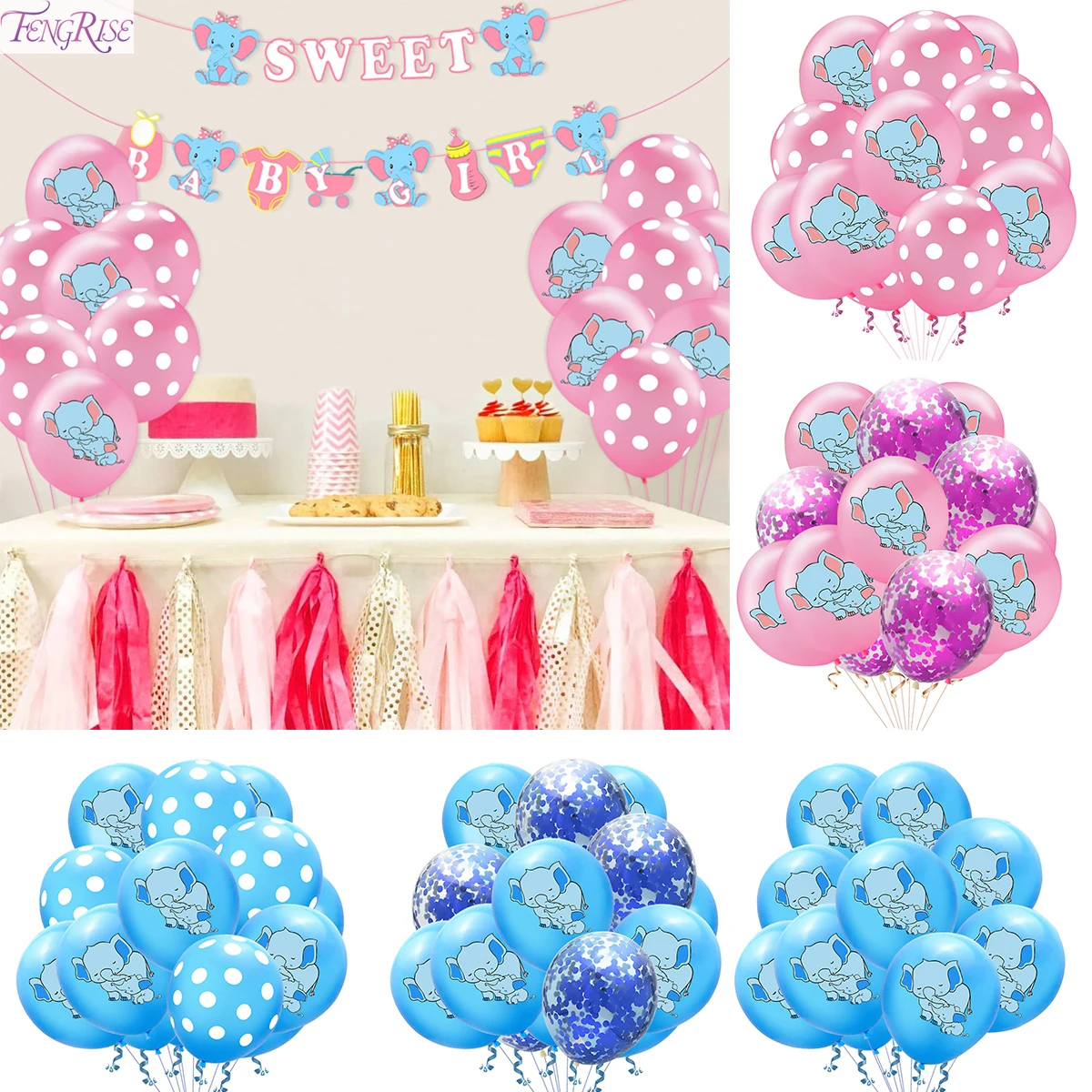 FENGRISE Слон шар Baby Shower декор для мальчиков и девочек баннер Пол раскрыть вечерние