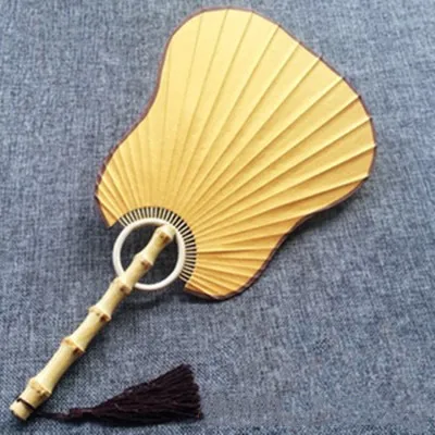 Gold DIY Rice Paper Blank Fan Traditional Craft Chinese Hand Vintage Bamboo Root Lantern Begonia Banana Round | Дом и сад