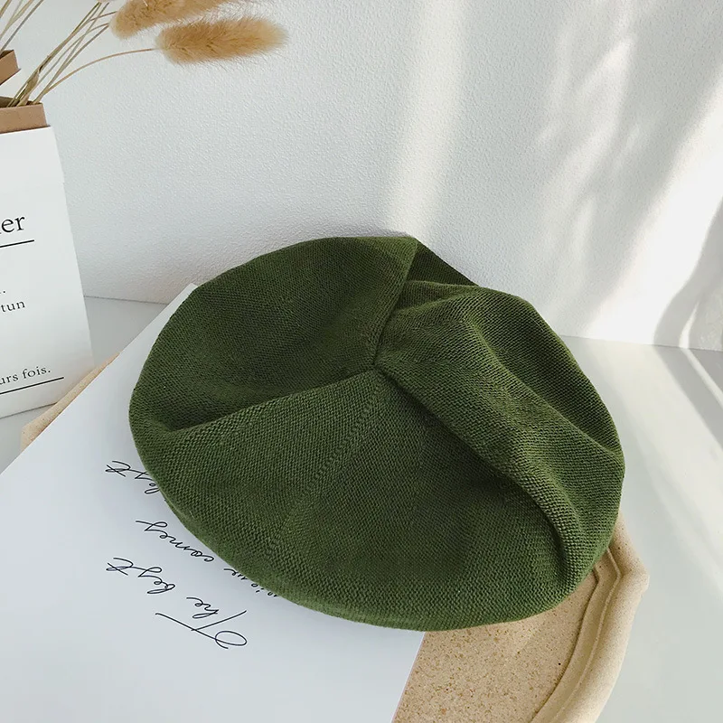 

KENSHELLEY Factory Fashion Candy Color Thin Painter Hat Weave Cute Beret Cap For Women