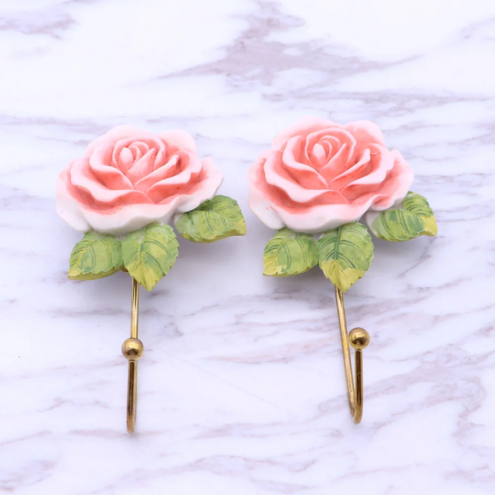

2pcs Lovely Rose Decor Wall Mounted Towel Hanger Holder Organizer )