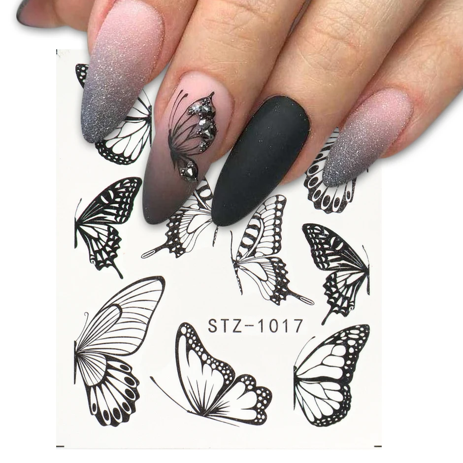 

1pcs Watercolor Butterflies Sliders Blue Black Nail Decal Sticker Summer Nail Art Decoration Water Tattoo Manicure GLSTZ982-1017