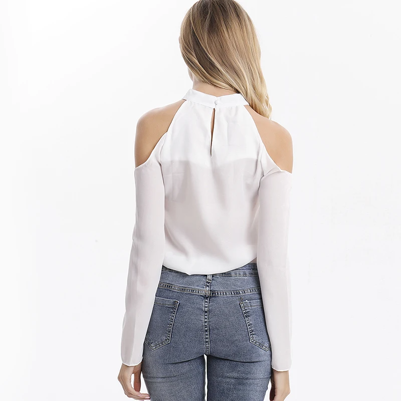 Осень Для женщин без бретелек шифоновое топы сексуальные с длинным рукавом