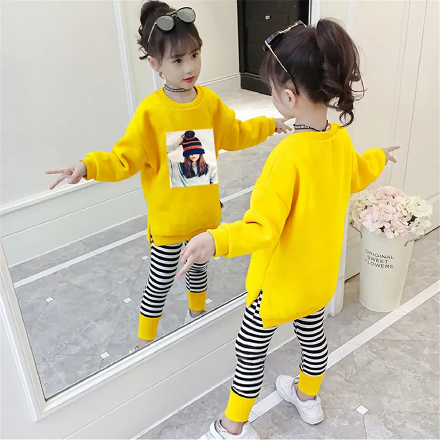 

Girl Clothes Sets 2021 cartton print Tops+ leggs 2Pcs Tracksuit For Girls Clothes Suits Children Clothing