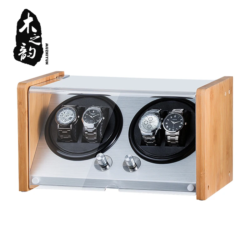 Automatic Luxury Watch Winder Box Display Accessories Mechnical Wooden for Male Wood Storage Metal Knob Switch Rectangle