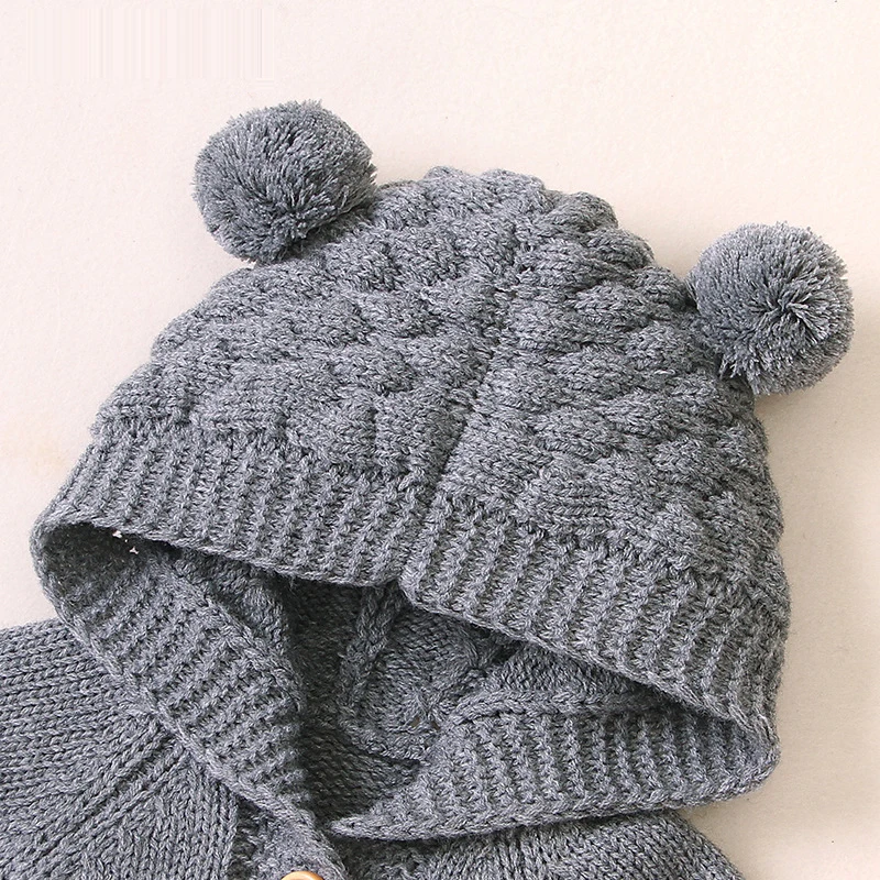 

Autumn Winter Newborn Baby Boys Girls Bear Ear Knit Romper Hooded Sweater Jumpsuit Outfit