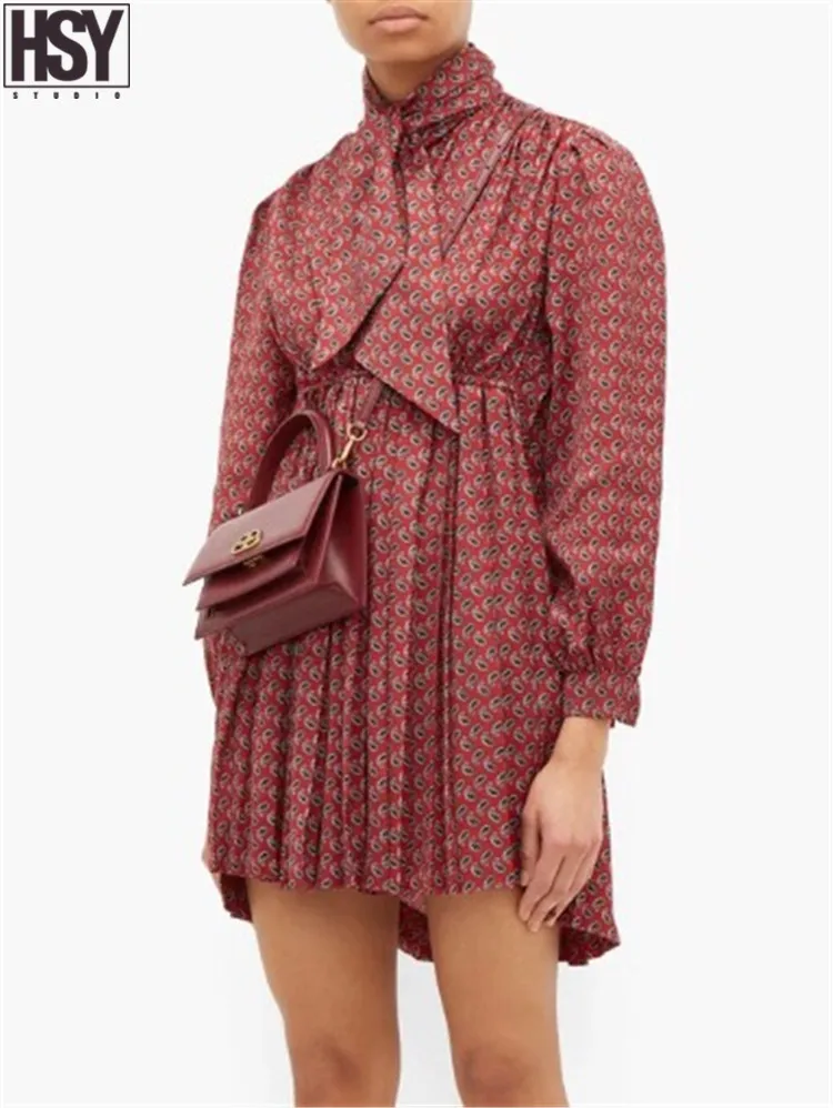 【HSY】2020 Весна новое женское подиумное винтажное платье с принтом Пейсли лентами