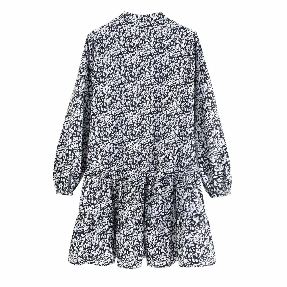 Женское Плиссированное воздушное мини-платье с принтом и v-образным вырезом