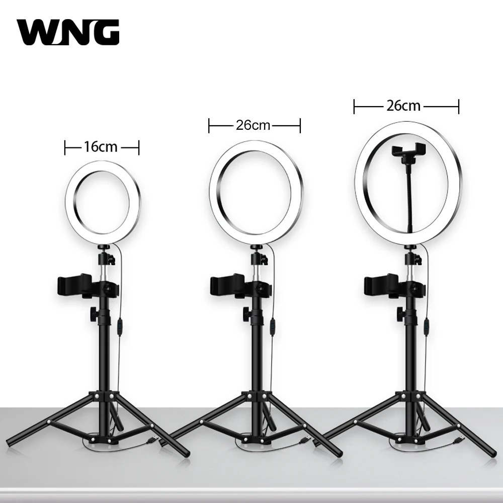 

LED Ring Light 16/26cm 5600K Dimmable Selfie Ring Lamp Photographic Lighting With Tripod Phone Holder USB Plug for Live YouTube