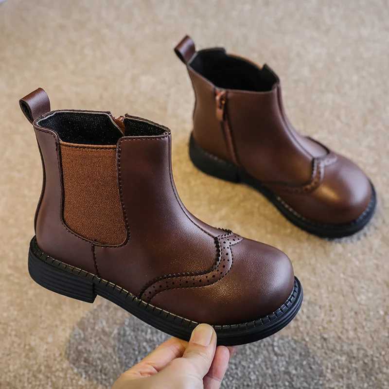 

2021 Autumn And Winter Girls Brown Retro Boots Kids Martin Boots Soft Sole Fashion Short Boots Children Bucket Boots Size 26-36