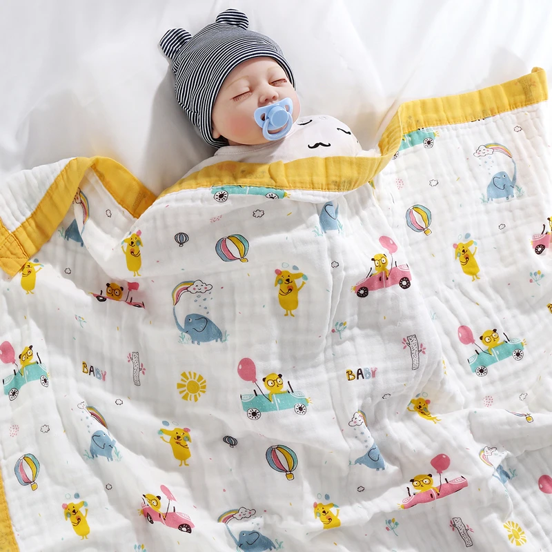 

Kids Muslin Cotton Sleeping Blanket Bath Towel 110x110cm Strong Water Absorption 6 Layers Baby Breathable Bedding Muslin Blanket