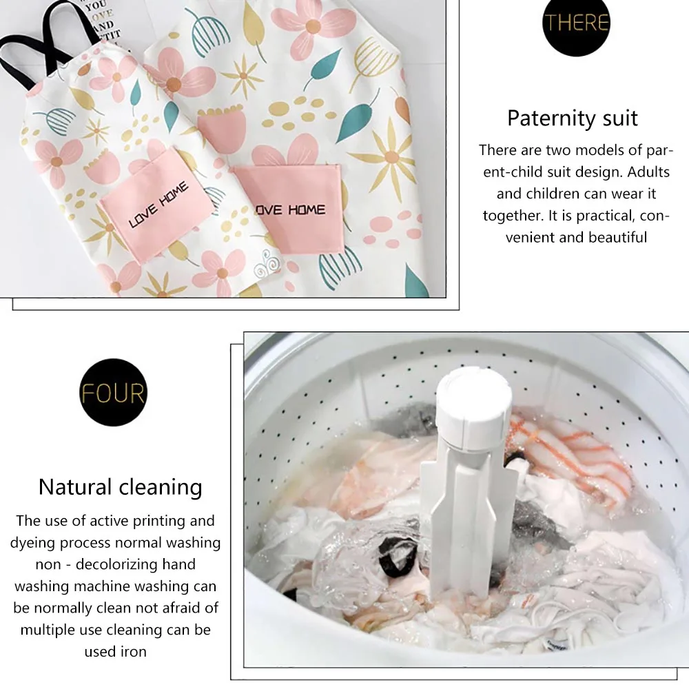 Красивый розовый цветочный фартук в классическом стиле для родителей и детей