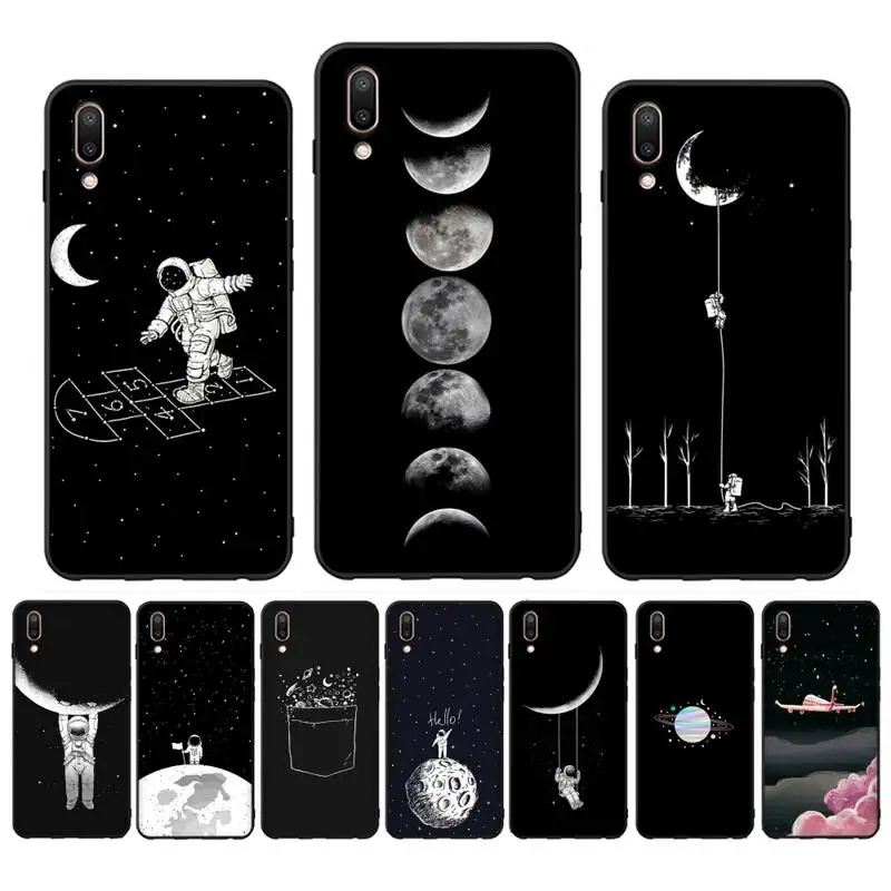 

White moon stars space astronaut Phone Case Case For Oppo Reno Realme C3 6Pro Cover For vivo Y91C Y17 Y19 Funda Capa