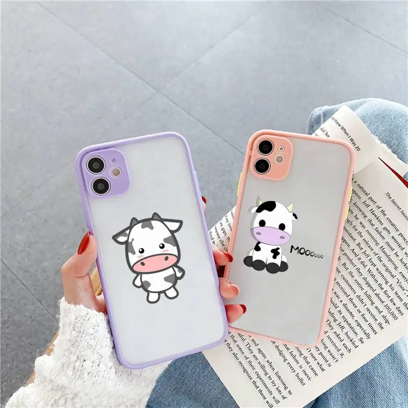 

Lovable cute cartoon strawberry cow Phone Case matte transparent For iphone 7 8 11 12 13 plus mini x xs xr pro max cover
