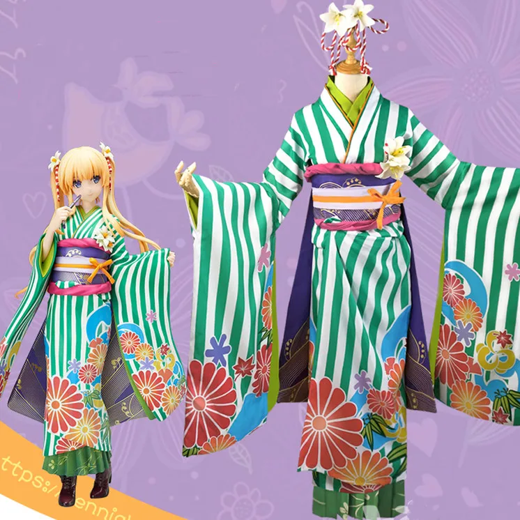 

Saekano: How To Raise A Boring Girlfriend Eriri Spencer Sawamura Green Kimono Cosplay Costume Fancy Party Dress Girl Skirt