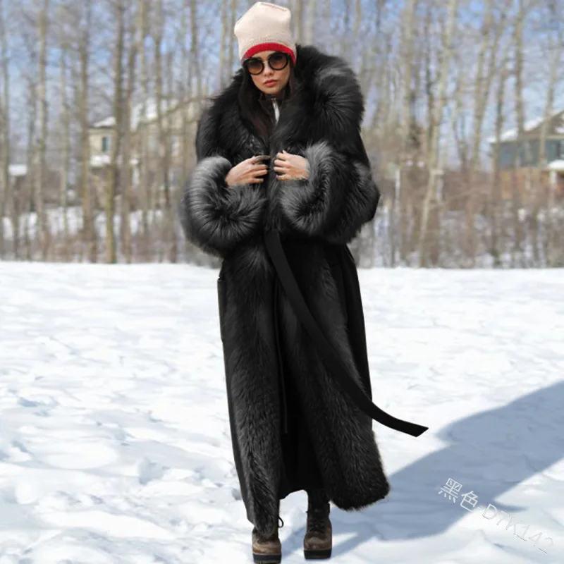

Jane Deiune 2020 New Winter Women Loose Faux Fur Patchwork Woolen Coat Lengthen Solid Warm Elegant Oversized Outwear