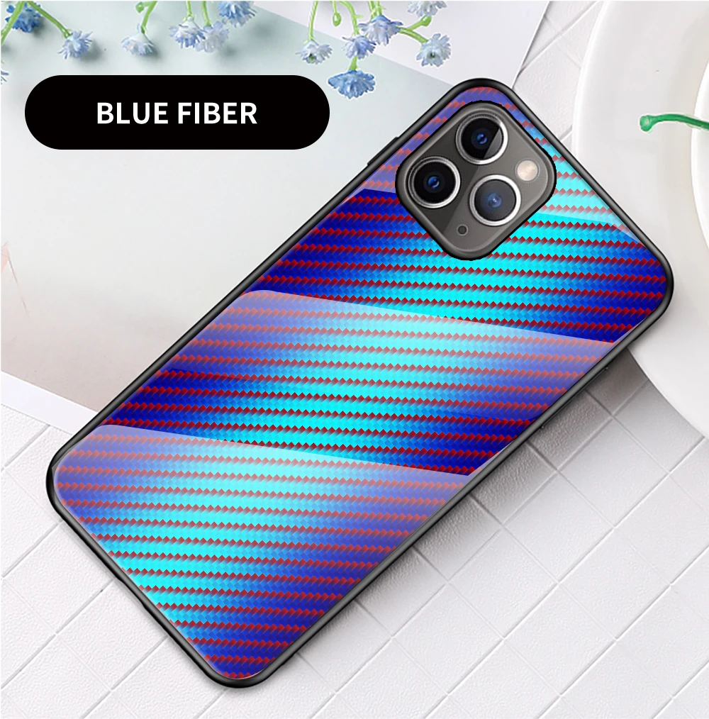 Чехол из закаленного стекла для iPhone 11 Pro Max X 8 7, ударопрочный жесткий гибридный защитный чехол для iPhone, модный градиентный карбоновый чехол