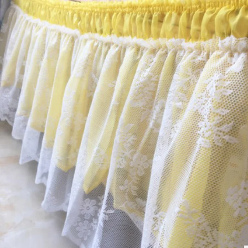 Yellow Кружевная юбка для кровати, эластичное покрывало для кровати, покрывало, без поверхности, с рюшами, юбка для кровати, украшенная цветами, юбка для кровати, для свадебного торжества, с подсветкой - Цвет: Yellow