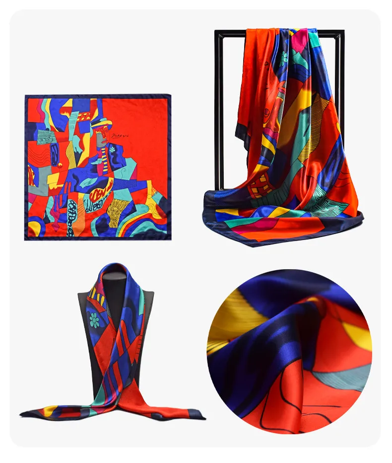 Квадратный шелковый шарф женский модный Европейский бренд атласные головные