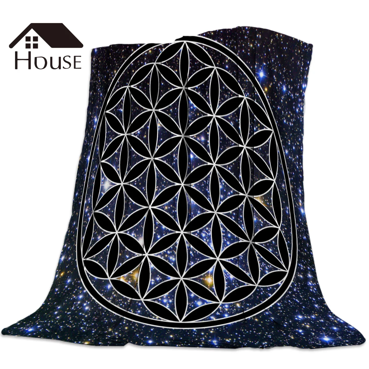 Одеяло с принтом цветов жизни в космосе мягкое удобное бархатное плюшевое
