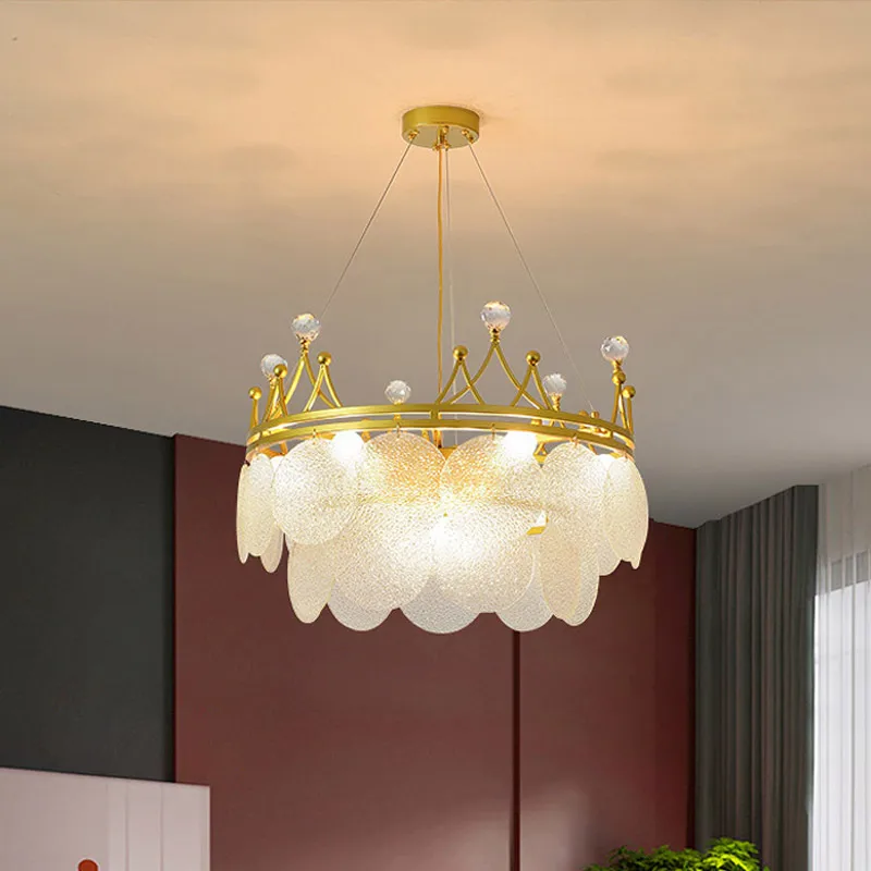 Современная роскошная хрустальная люстра с золотой короной лампа для гостиной