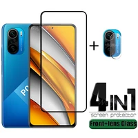4 in 1 for poco f3 glass for xiaomi poco f3 tempered glass full cover glue hd protective screen protector for poco f3 lens glass