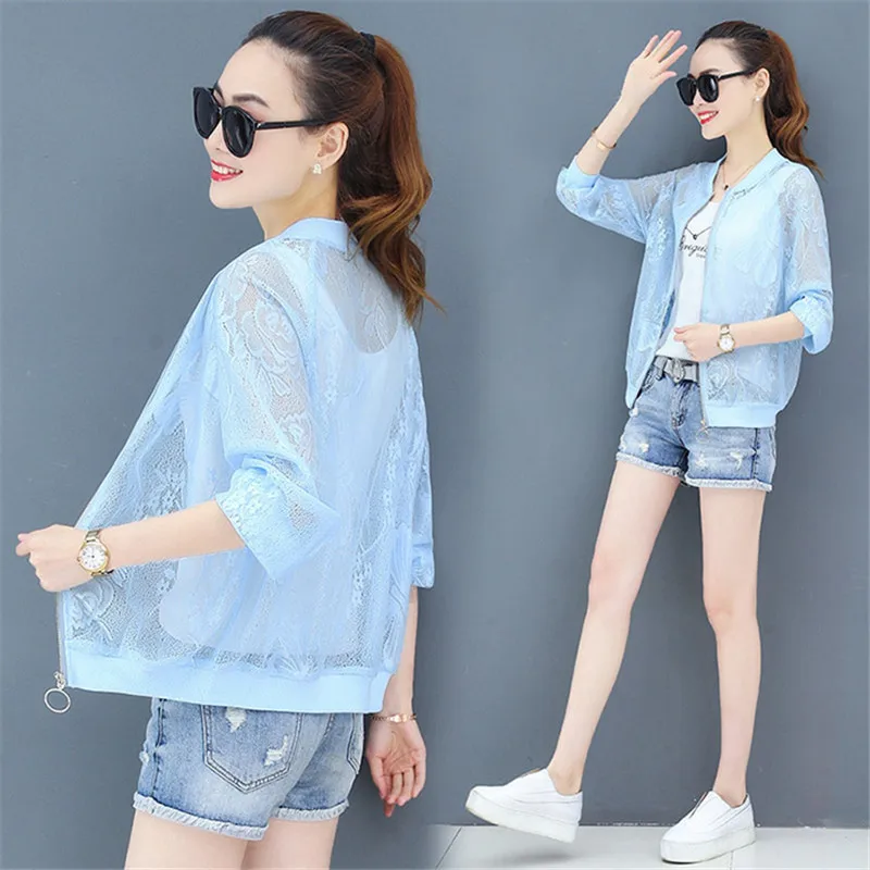 Куртка Солнцезащитная женская летняя свободная тонкая рубашка в сетку красный