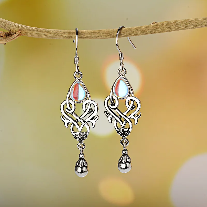 Retro 925 Sterling Silver Drop Earrings for Charm Women with Oval Rainbow Mystic Topaz Wedding Engagement Wholesale Gifts