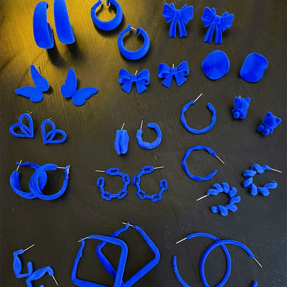 

WYBU 925 Silver Needle Flocking Autumn Winter Velvet Klein Blue C Shaped Earrings Retro Pierced Earrings Female Ear Clip Earring