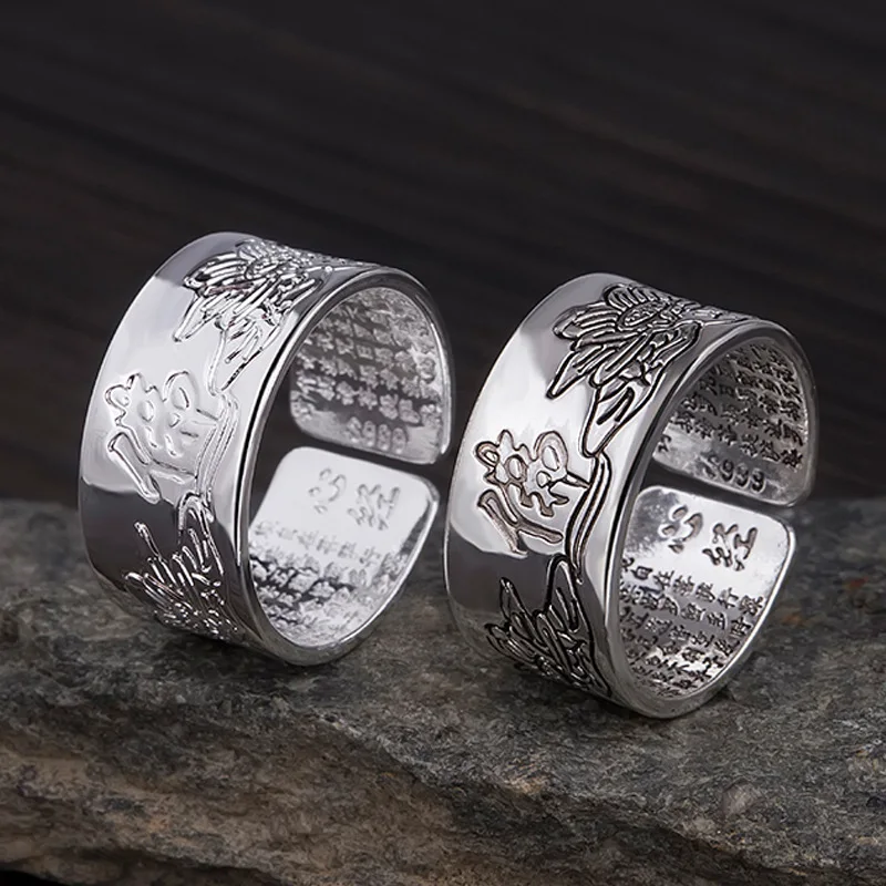 Prettyland Vintage Silver-Plated Opening Rings Tibetan Bible Men Fashion Jewelry Engraved Scripture Ring | Украшения и аксессуары